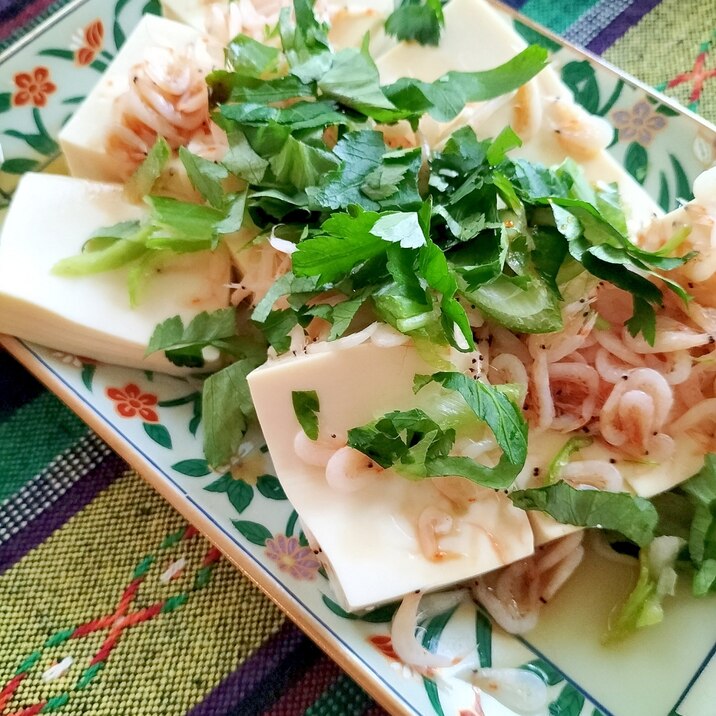 小えびと三つ葉の柚子胡椒わさび豆腐♪